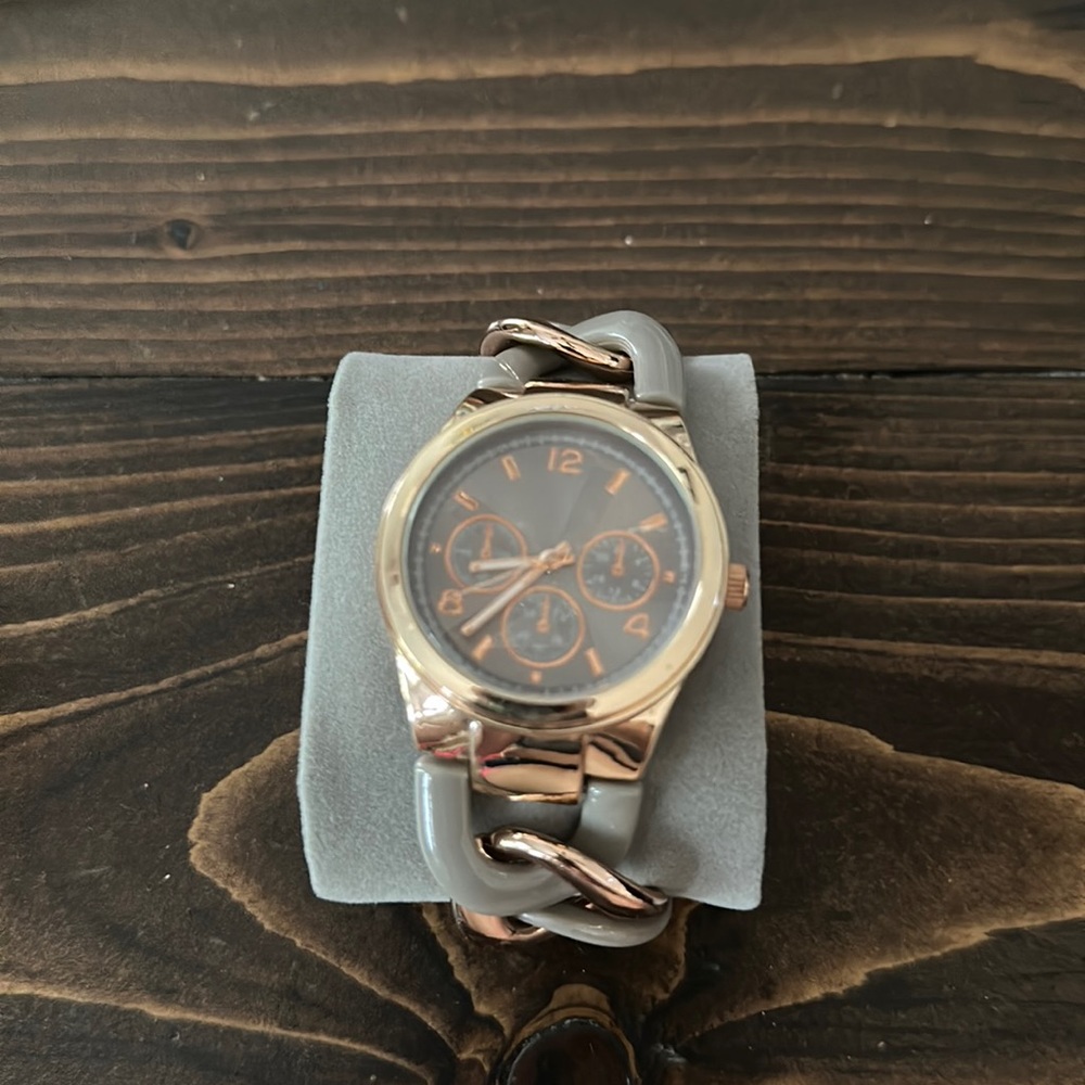 Gold and gray watch